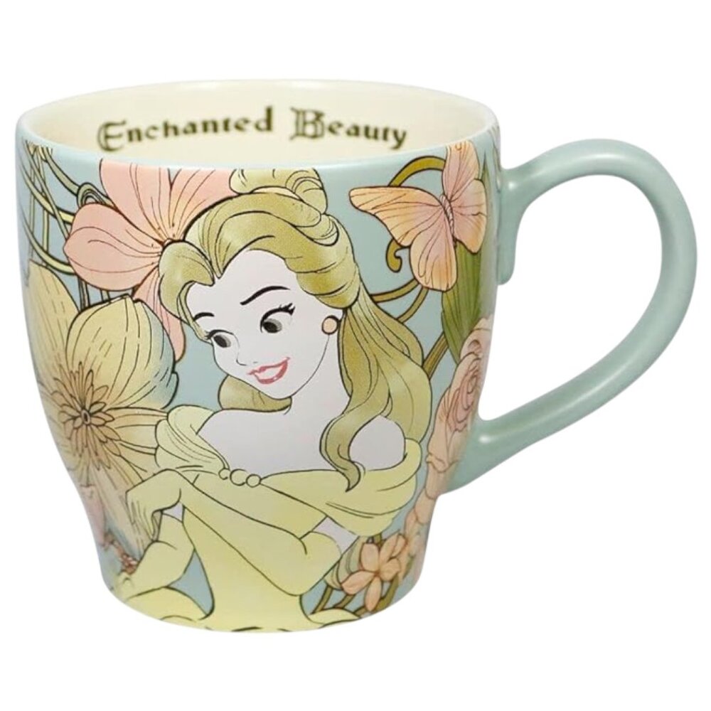 DISNEY Enchanted Beauty Mug Belle Retired Collectible Ceramic Pastel Floral